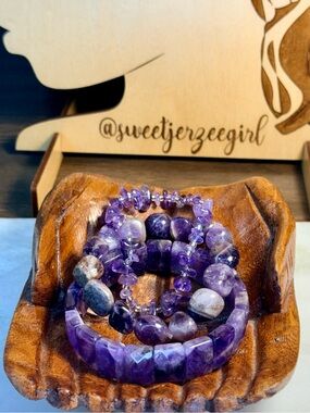 Purple Amethyst Stone of Spirituality Bracelet Stack Set